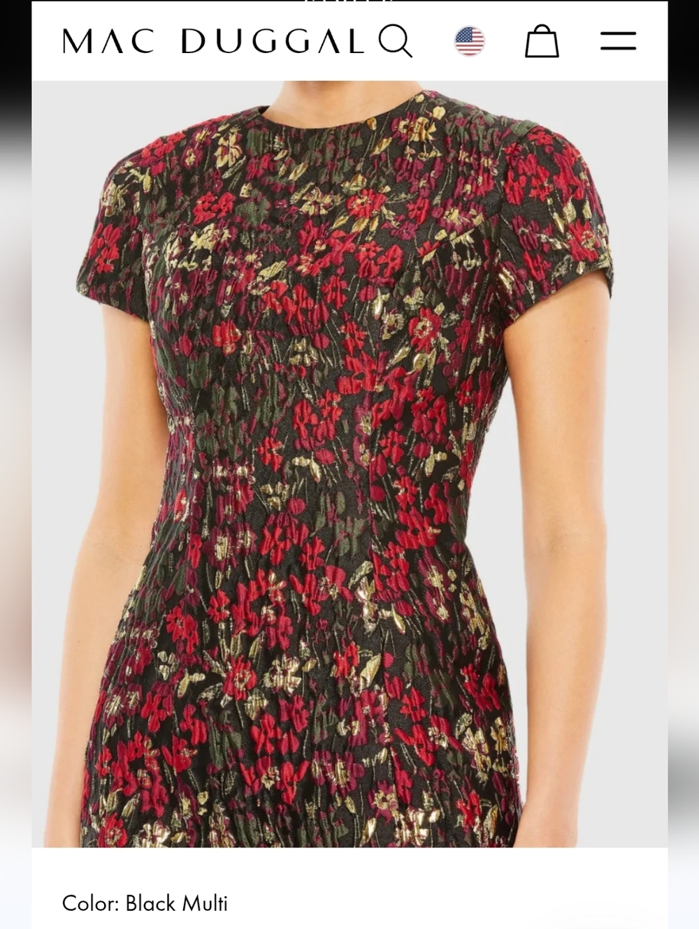 Mac Duggal Brocade Mini Dress Black/Red/Gold Multi Floral Sz 6 - Picture 2 of 11